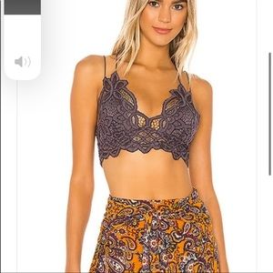 💐Free People NWT Adella bralette S Rare Charcoal color!Grey w/purple undertones
